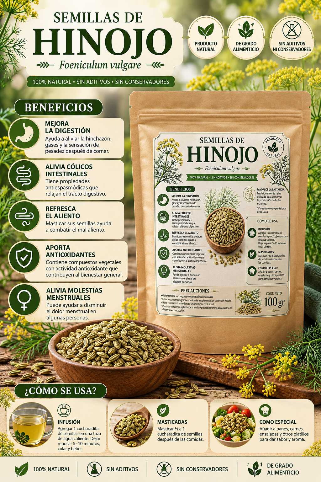 🌿 Semillas de Hinojo (Foeniculum vulgare) – 100 gr