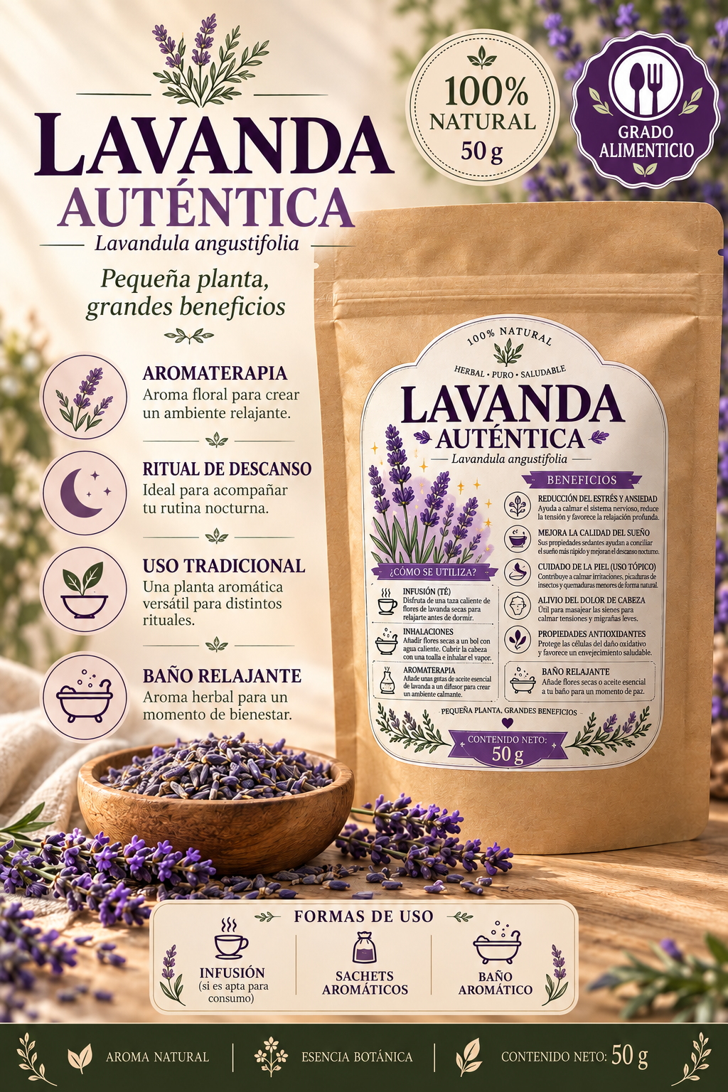 💜 Lavanda Auténtica (Lavandula angustifolia) – 50 g