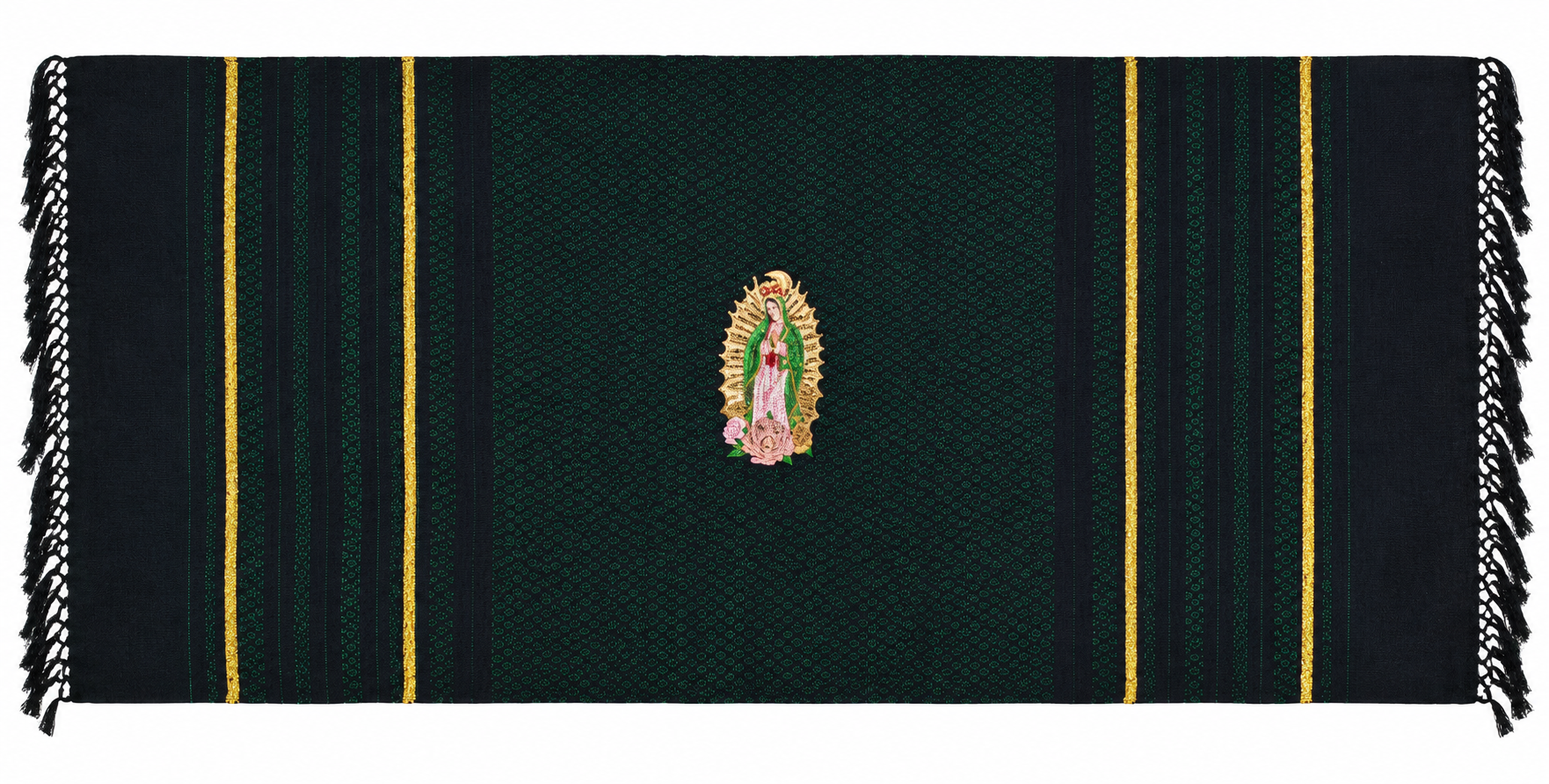 Rebozo Artesanal Virgen de Guadalupe en Verde Oscuro