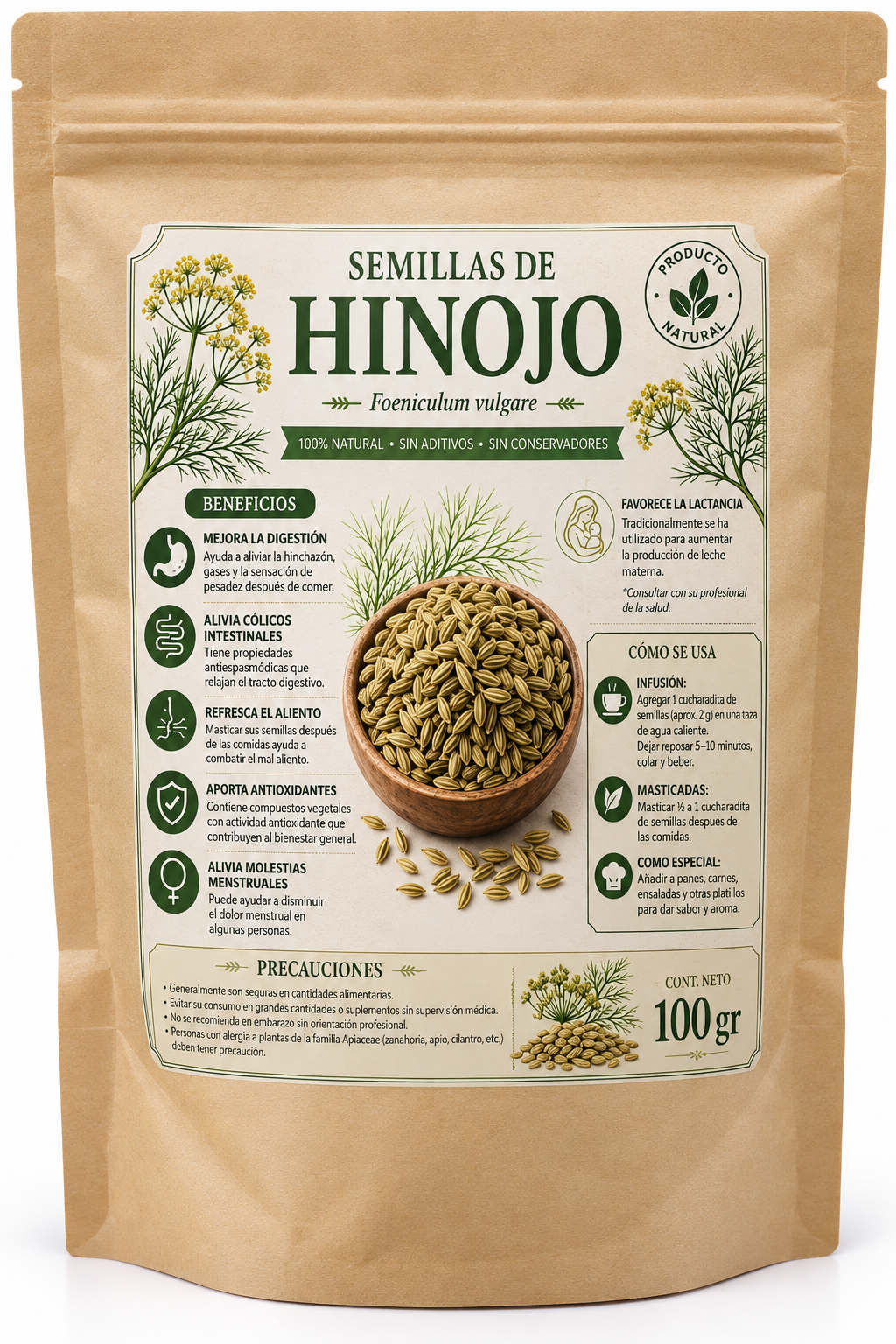 🌿 Semillas de Hinojo (Foeniculum vulgare) – 100 gr