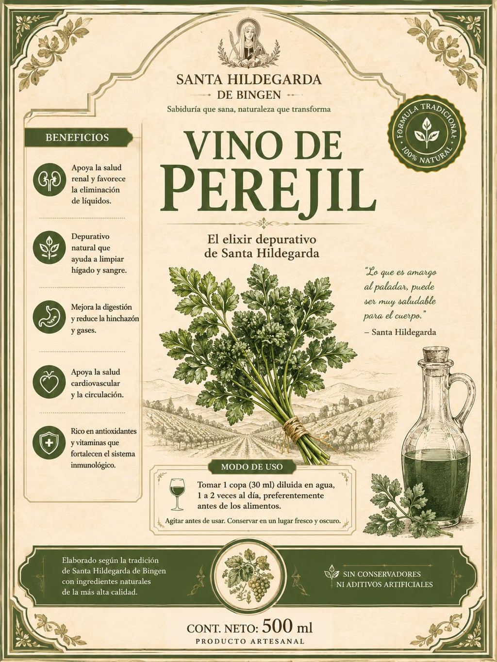 🌿 Vino de Perejil Santa Hildegarda de Bingen – 500 ml