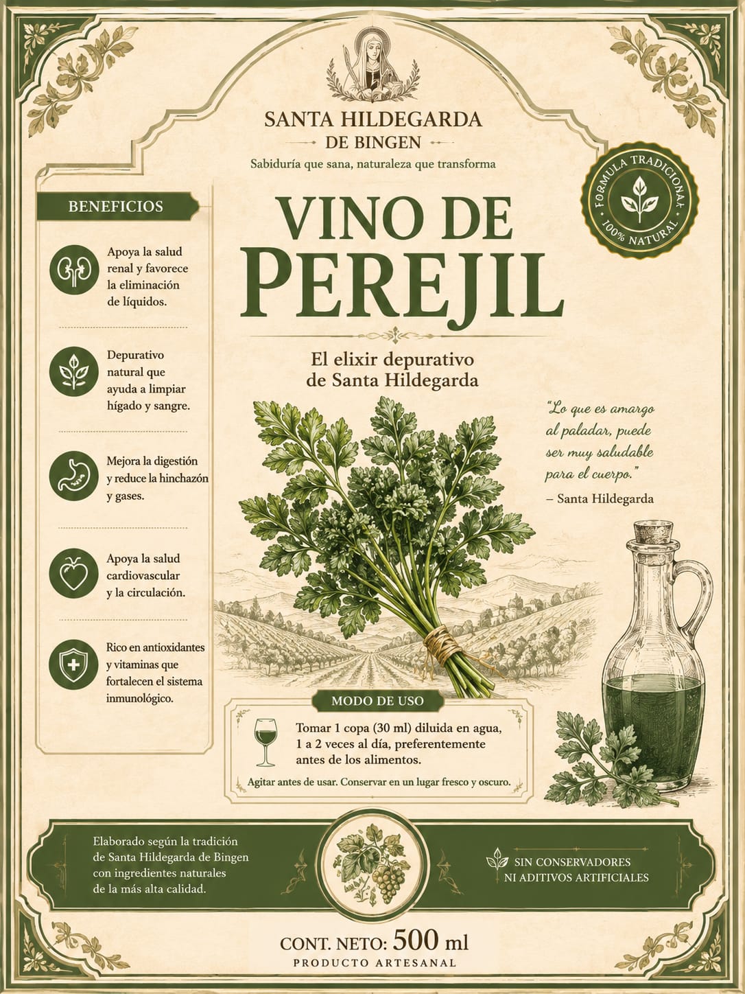 🌿 Vino de Perejil Santa Hildegarda de Bingen – 500 ml