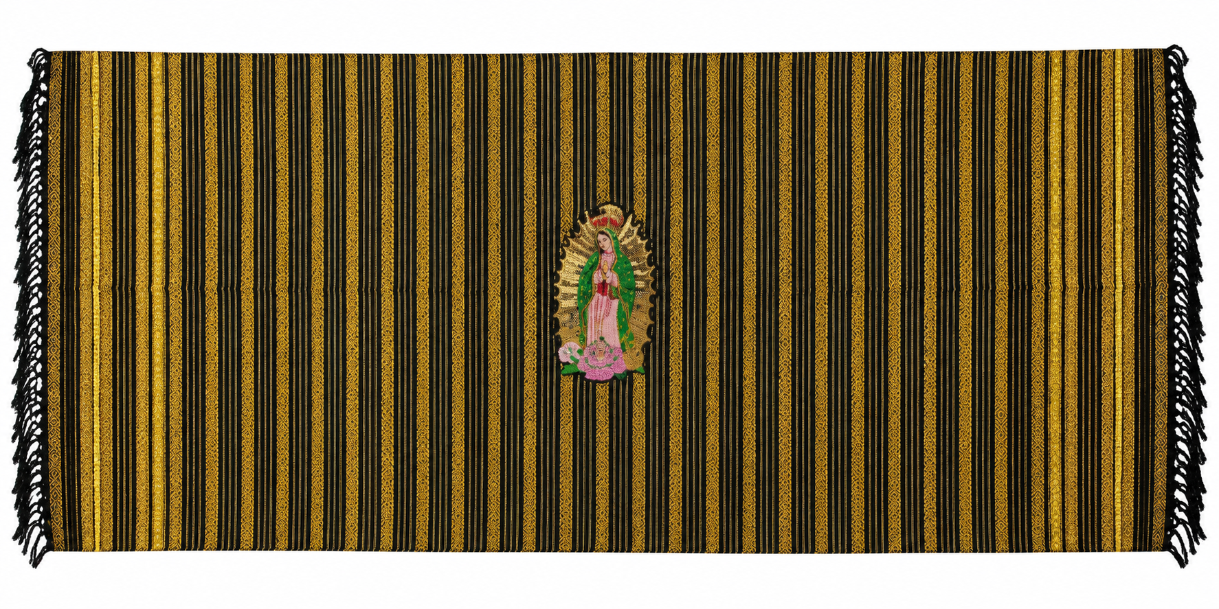 Reboso/Chal Artesanal Virgen de Guadalupe en Negro con Dorado