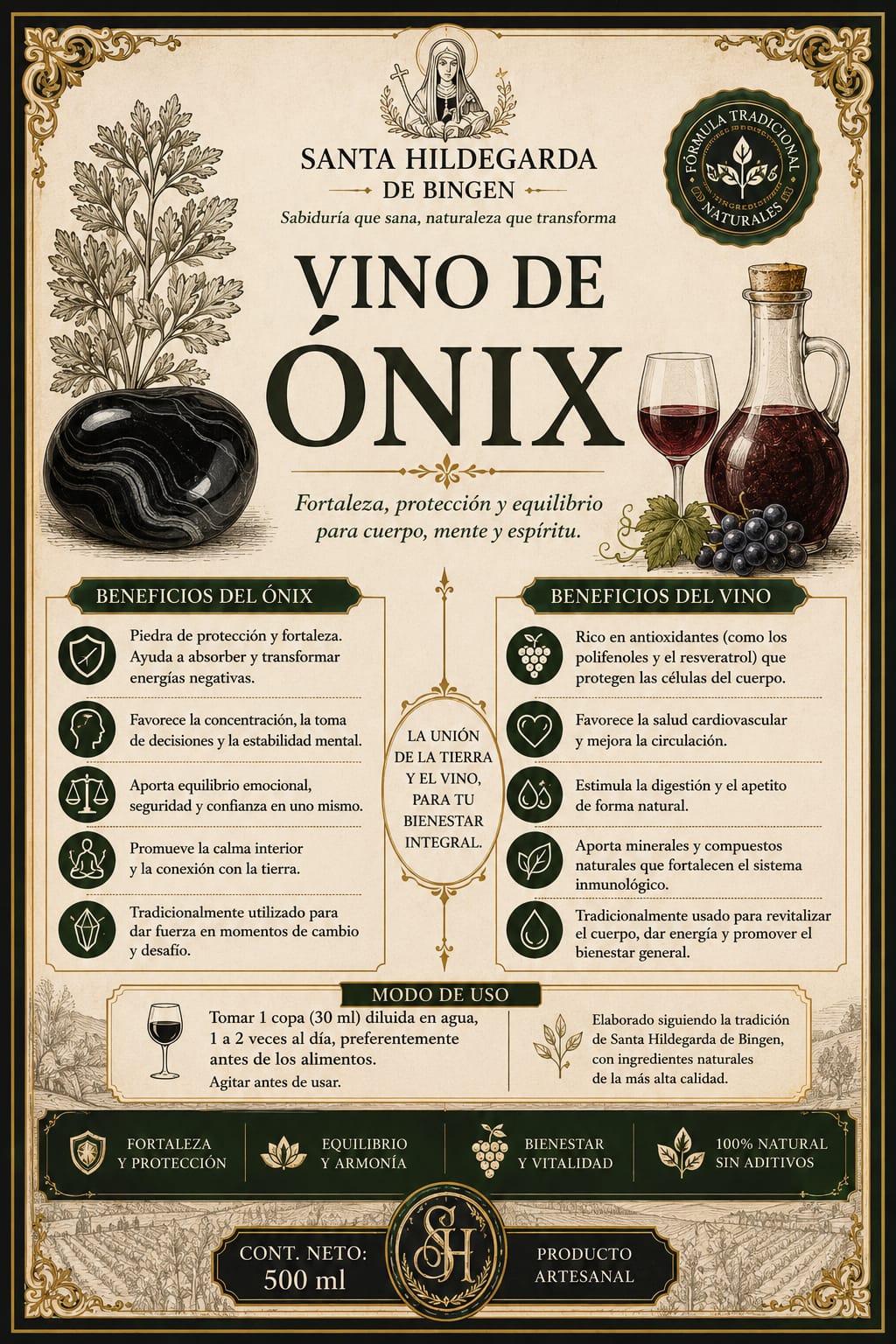 🍷 Vino de Ónix Santa Hildegarda de Bingen – 500 ml