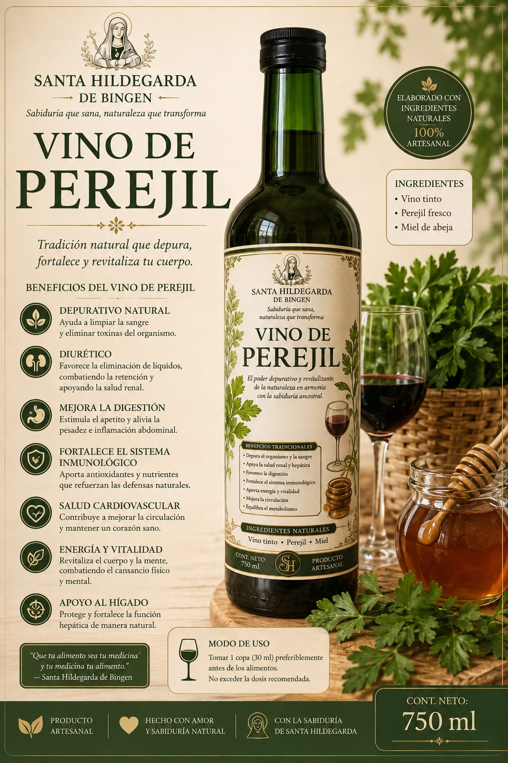 🌿 Vino de Perejil Santa Hildegarda de Bingen – 500 ml